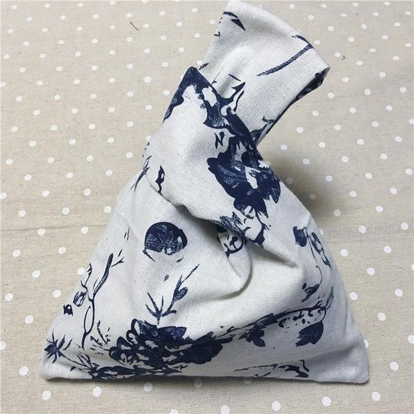 

yile cotton linen wrist carry bag wrap knot pouch coin phone bag print blue flower w02 h wmtojn