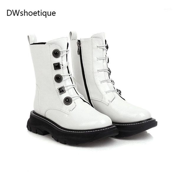 

winter buckle platform women ankle boots flat patent leather women booties1, Black