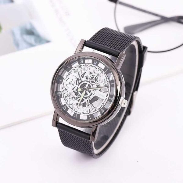

classic quartz watch watch mechanical fashion trend non roman imitation mesh belt men's watch, Slivery;brown