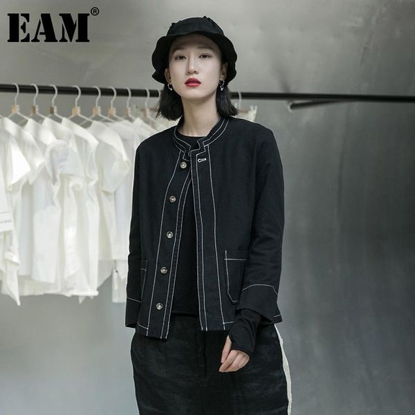

women's jackets [eam] loose fit line split temperament jacket stand collar long sleeve women coat fashion tide spring autumn 2021 1da90, Black;brown