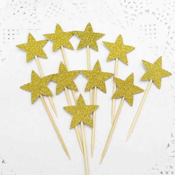 

10 шт. лот ручной работы прекрасное розовое сердце звезда бумаги бумаги кекс топпер с днем ​​рождения украшения детские свадебный торт топпе