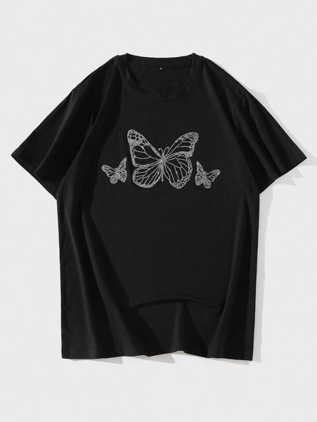 

men butterfly rhinestone tee s4cb#, White;black