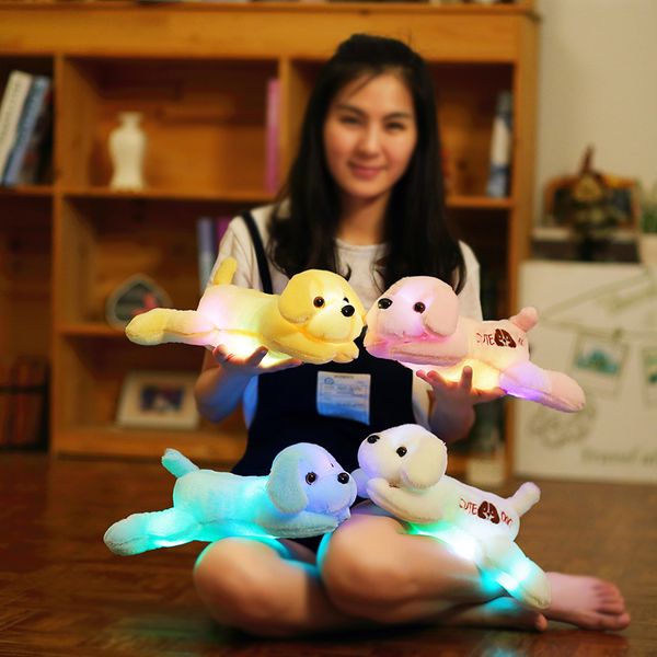 

35cm luminous dog plush doll colorful led glowing dogs with embroidery children toys for girl kidz birthday gift