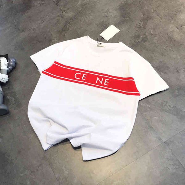 

2022 factory wholesale new ce + couple flocking letters men and women loose casual versatile sports simple round neck pullover cotton short, White