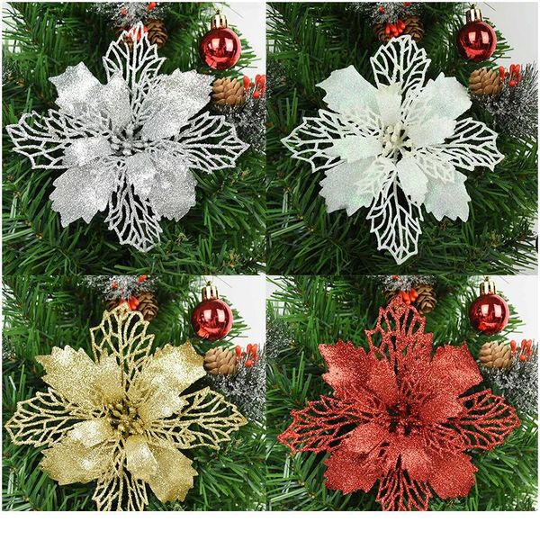 

9/11/16cm christmas artifical flowers glitter poinsettia for christmas tree ornaments flower decoration 5pcs 9/11/16cm c jllhgw