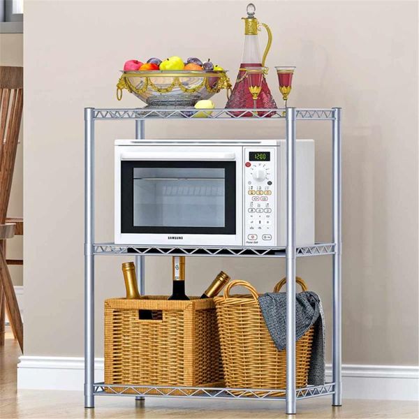 

hooks & rails 3-tier microwave shelf rack kitchen spice organizer storage bathroom book shoes shelve