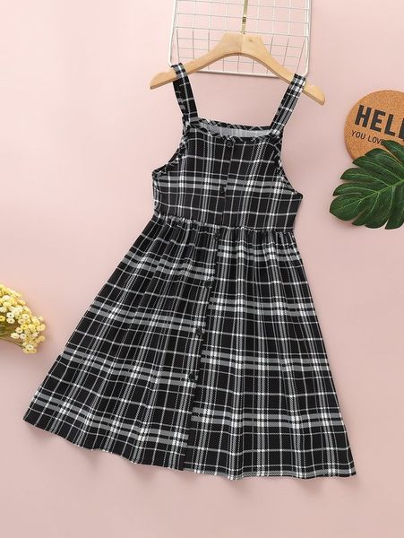 

girls plaid print cami dress she03, Red;yellow
