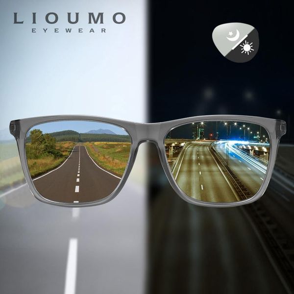 

LIOUMO Square Design Chameleon Polarized Sunglasses Men Women Photochromic Driving Goggles Retro Anti-Glare gafas de sol hombre, White;black