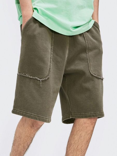 

men solid drawstring waist shorts s8w7#, Black