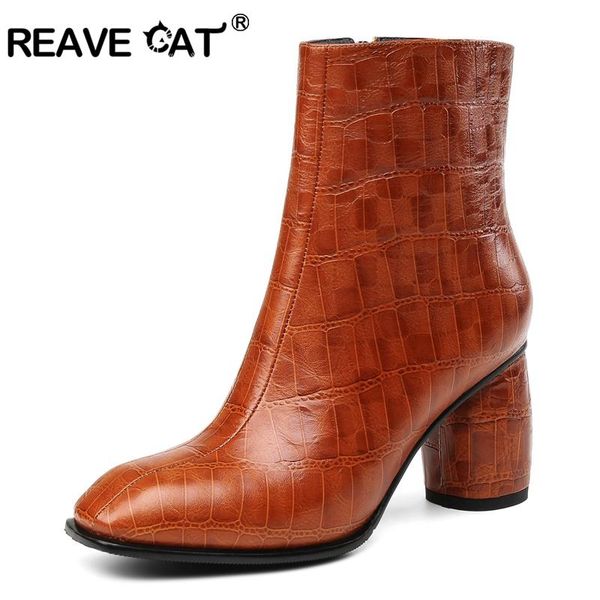 

boots reave cat genuine leather woman shoes spring autumn ankle round toe cool female mujer botas a1238, Black