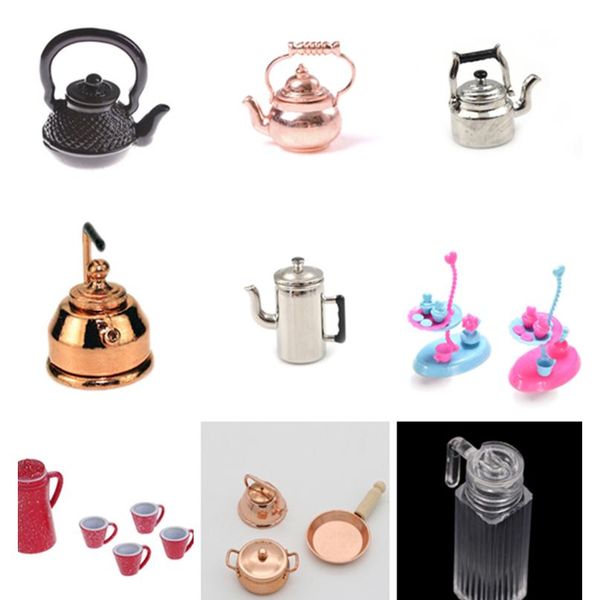 

1/12 dollhouse miniature accessories mini metal kettle simulation furniture tea pot kitchen model toys for doll house de bbyubi