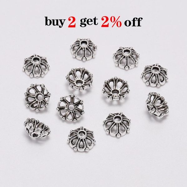 

100pcs lot 8mm 7 petals bead caps hollow flower loose sparer apart end bead caps for diy jewelry making findings h bbynyh, Silver