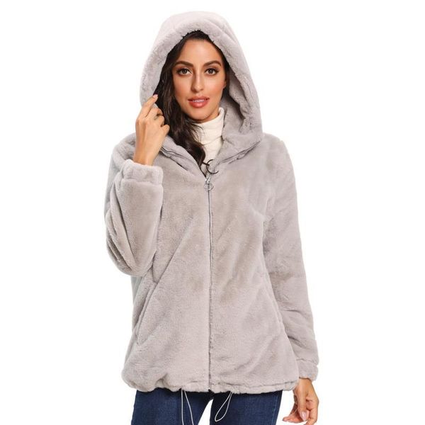 

2020 faux fur coat women's winter short female hooded long sleeve, Black