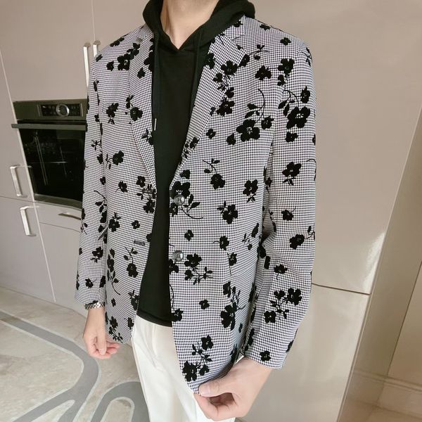 

2020 wedding flower print hombre for fiesta men blazer spring houndstooth designer jacket homme party dress n5y6, White;black