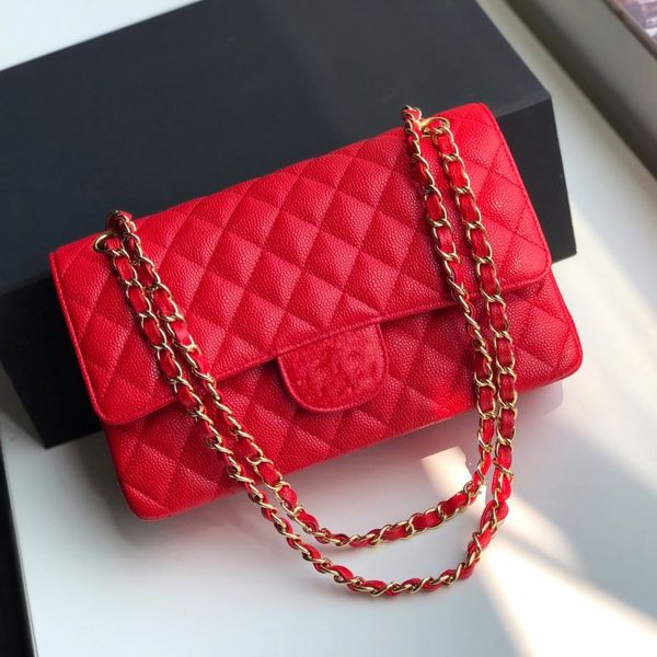 

ladies small red classic caviar diamond lattice thread genuine leather chains flap crossbody bag shoulder bags bolsa de hombro