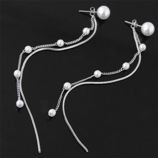 

long chain tassel dangle drop earrings for women bijoux trendy vintage silver gold imitate pearl jewelry brincos gift