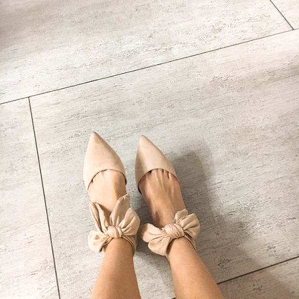 

2021 new spring hollow bow girdle women's sandals pointed to empty toe back shoes rz8u, Black