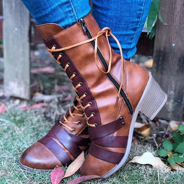 

2020 autumn new arrival design mid-calf boots women cool high platform boots ladies fashion autumn and winter round toe shoes, Black