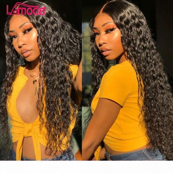 

hd transparent lace frontal wig water wave human hair wigs preplucked lemoda remy hair peruvian 13x1 lace front wig for women, Black;brown