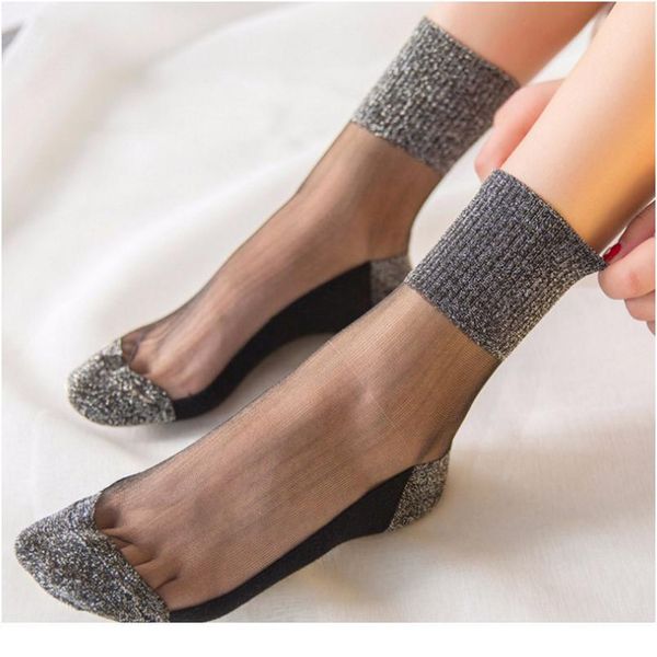 

lace mesh fishnet socks transparent stretch elasticity funny ankle glass socks net yarn thin women cool shiny si bbyvrq, Black