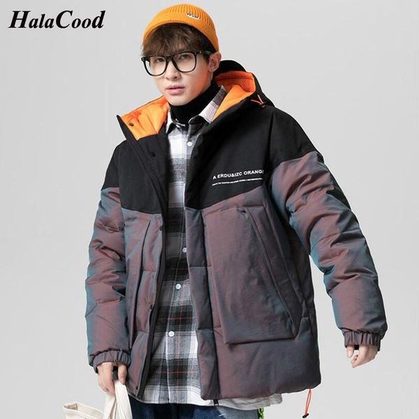 

men's down & parkas men metal shining warm jackets solid color black winter snow hooded zipper up windbreaker parka overcoat m-4xl