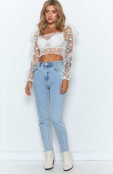 

fashion women sheer mesh shirt 2021 autumn casual long sleeve blouse see through crop shirt vest female blouses, White