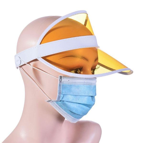 

empty sun visor hat with button face mask holder clear plastic pvc sunscreen elastic headband baseball cap, Blue;gray