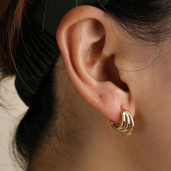 

minimalist 925 sterling silver multi-layer hoop earrings for women small hollow round circle hoops gold color jewelry gifts, Golden;silver