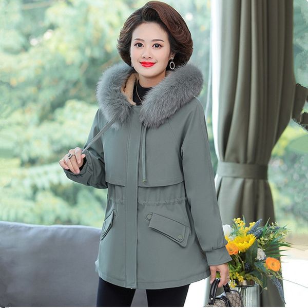 

2021 new women's winter coats fashion fur collar down cotton warm female parker coat plus velvet thicken more size outerwear, Black