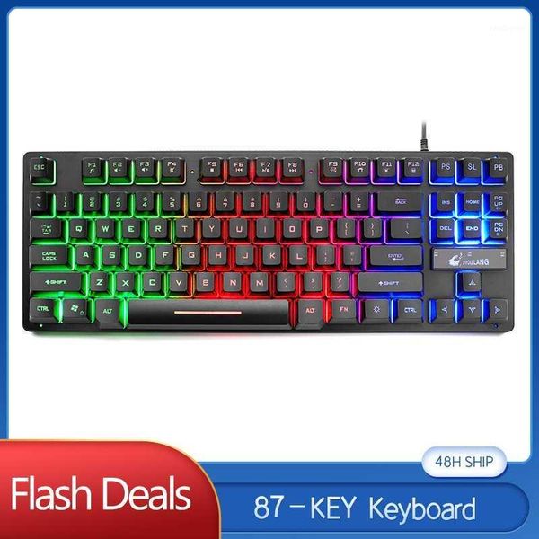 

keyboards portable usb wired keyboard gamer cool rgb backlit keypads 87 keys multi-media waterproof for lenovo/huawei/chuwi/1