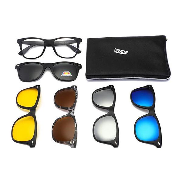

sunglasses 5 in 1 magnetic clip on set men women polarized uv400 shades send with bag can custom prescription lens, White;black