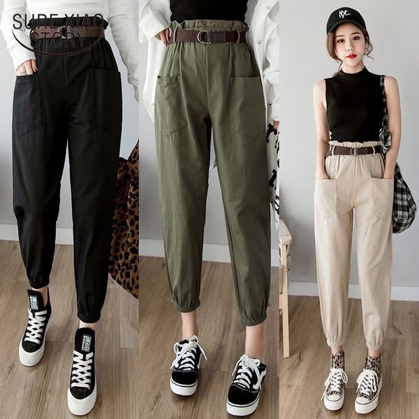 

women pants spring summer fashion casual cargo pants streetwear female solid high waist harem pant pencil trousers 7173 50 201111, Black;white