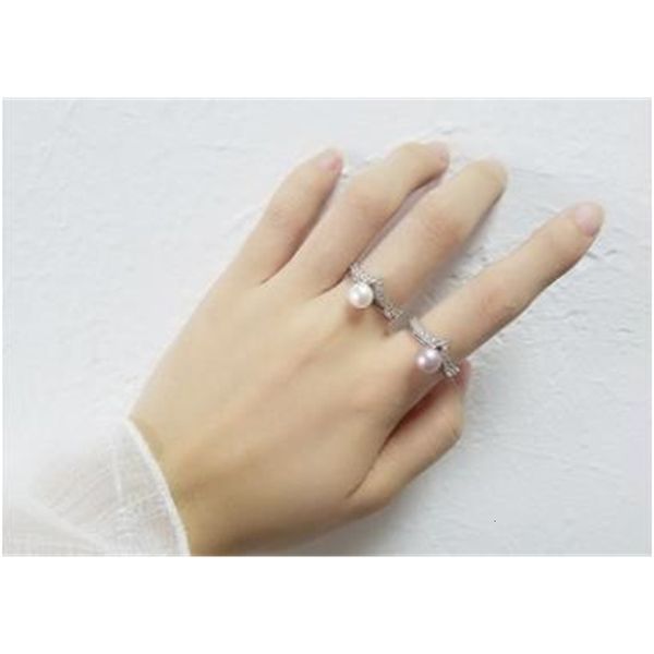 

new korean female crown 925 creative silver fashion innate natural pearl open ring