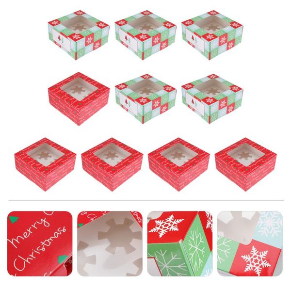 

10pcs christmas cupcake boxes 4 cavities cake packaging box for gift giving