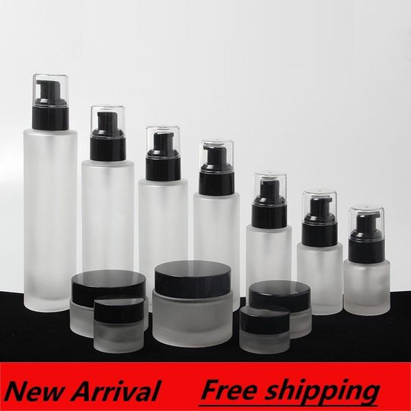 

120ml,100ml,80ml,60ml,40ml,20ml frosted clear glass lotion pump bottle,black cap,50g,20g empty cream jar,cosmetic packing bottle