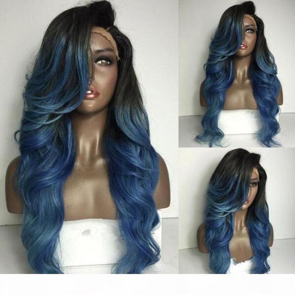 

long wave ombre synthetic hair synthetic hair wig ombre synthetic lace front wigs african american wigs, Black