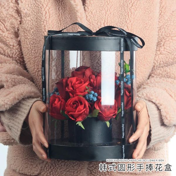 

gift wrap korean creative round transparent boxes pvc window showing bouquet hand