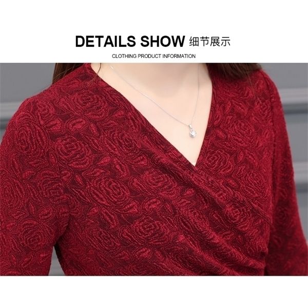 

casual slim fit 2020 new plushed and thickened bottom women long sleeve blusa v-neck purple red flowers blouses shirt 201j3 q1217, White