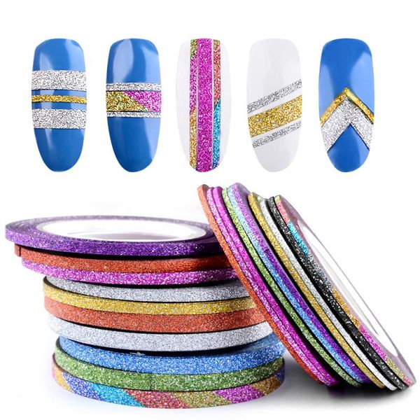 

stickers & decals 10 rolls glitter nail art striping tape line sticker tips decorations 1mm/2mm/3mm diy self-adhesive 3d manicure tools, Black