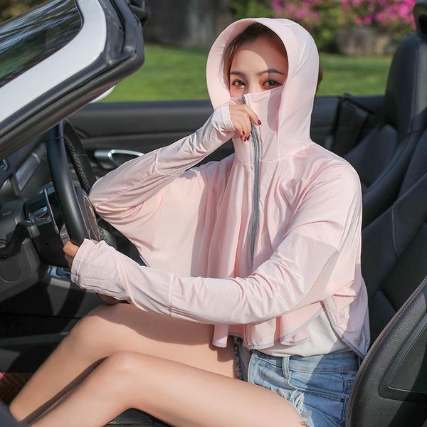 

ice silk sunscreen women's summer korean long sleeve shawl women's outdoor travel hooded cape anti uv coat, Tan;black