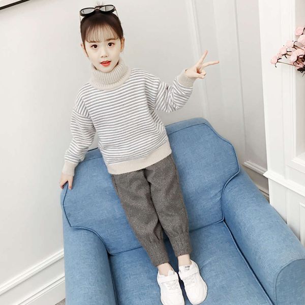 

men's 2020 children's and winter women's neutral korean fine stripe high collar mink sweater versatile warmth, Blue