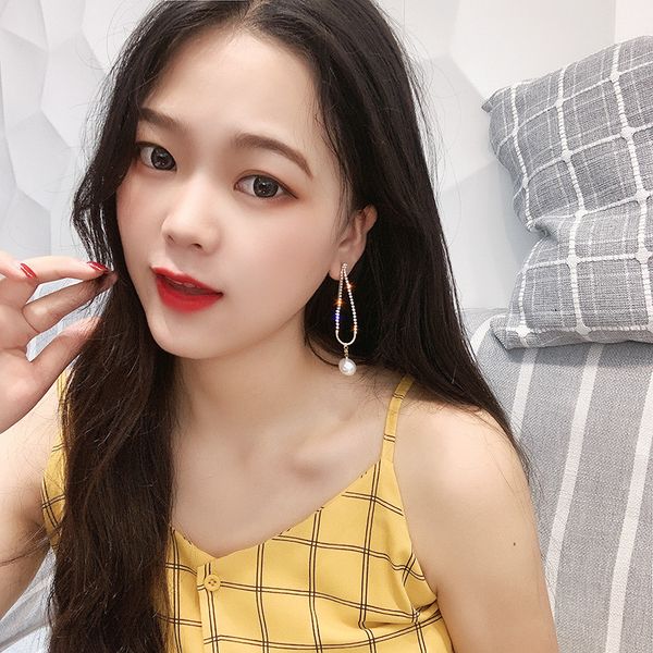 

fashion 925 silver needle korean style rhinestone pearl earrings super flash long new style earrings minimalism retro personality fashion ea, Golden