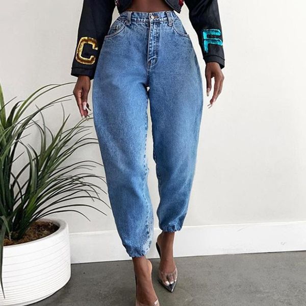 

high waist women's jeans autumn winter 2020 fashion street style mujer vintage blue denim pants baggy female trousers