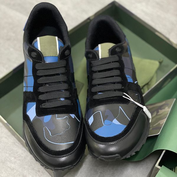 

rockrunner camouflage sneakers men real leather flat trainers designer camouflage lace-up platform causal shoes gift box 264, Black