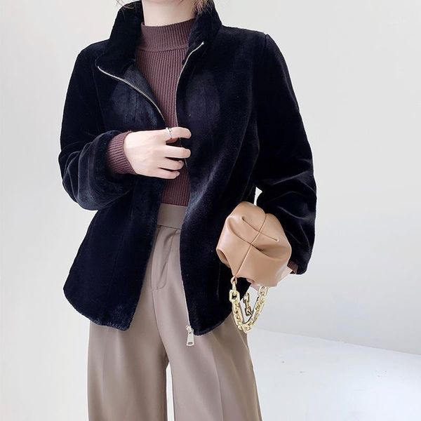 

2020 new winter solid color loose button women faux fur overcoat warm ladies coat fashion casual female outerwear1, Black