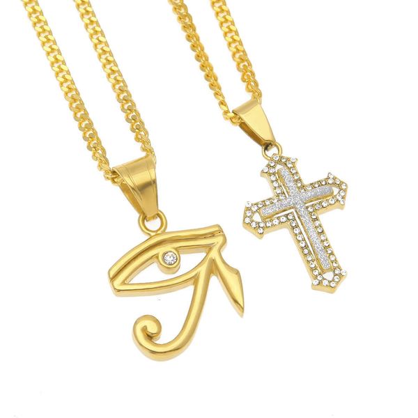 

hip hop necklace horus eye cross 2-piece stainless steel pendant, Silver