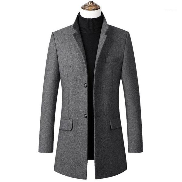 

new men wool blends suit design wool coat men casual winter thick warm trench coat windbreaker jackets drop shipping1, Black