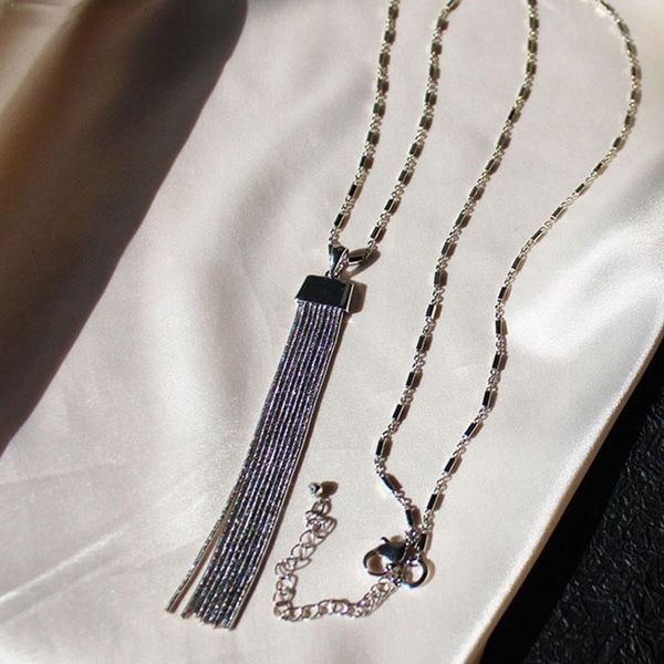 

ins trendy sweater long chain tassel geo minimalism pendant choker necklaces korean fashion chic party women jewelry, Golden;silver