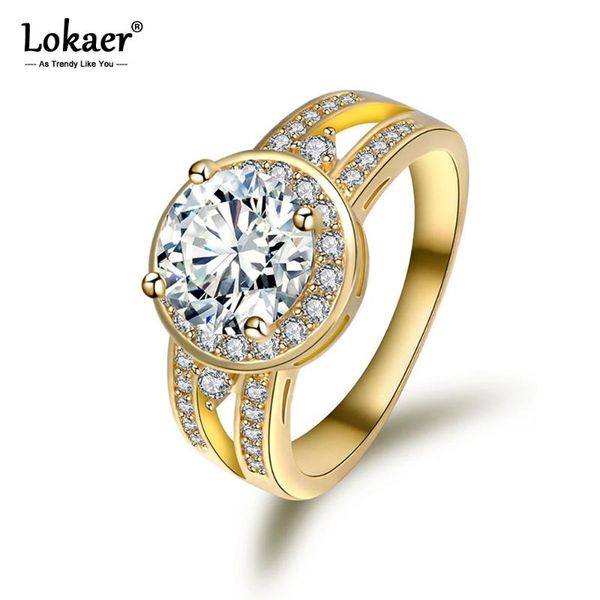 

wedding rings lokaer sparkling classic cut round cubic zirconia silver color simple female jewelry bague femme lr17025, Slivery;golden