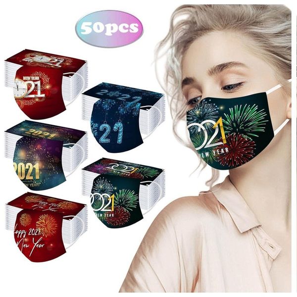 

2021 new year disposable designer face masks kids 3 ply non woven face masks fashion print cartoon christmas mouth masks stock